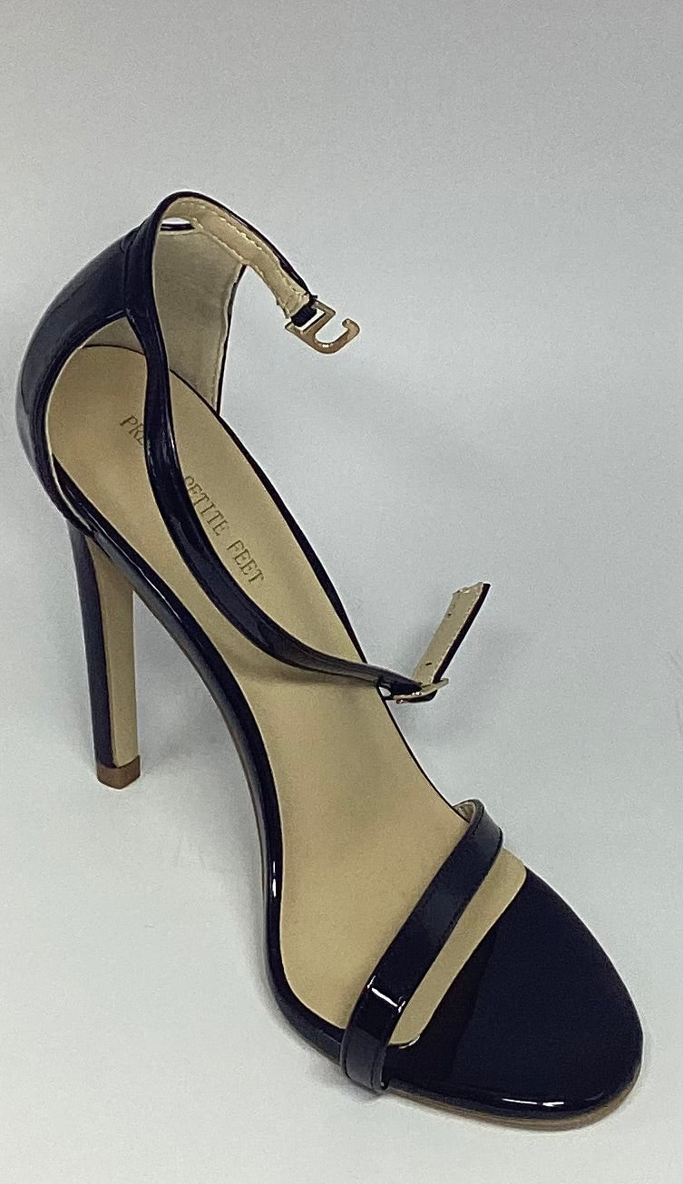 Open toe sandal, Strap ankle, thin heel, height increasing, Open toe stilettos in black, red and beige
