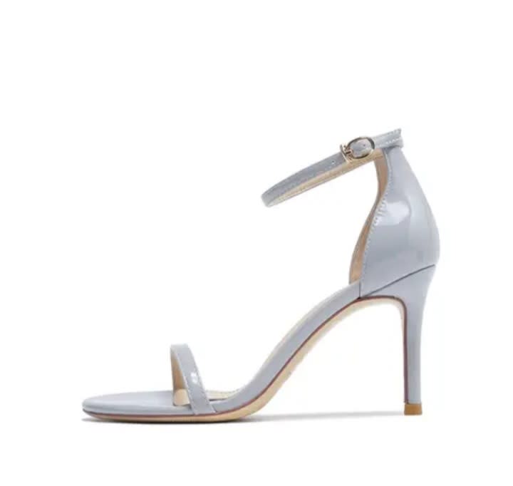 Open toe sandal, Strap ankle, thin heel, height increasing, Open toe stilettos in black, red and beige 