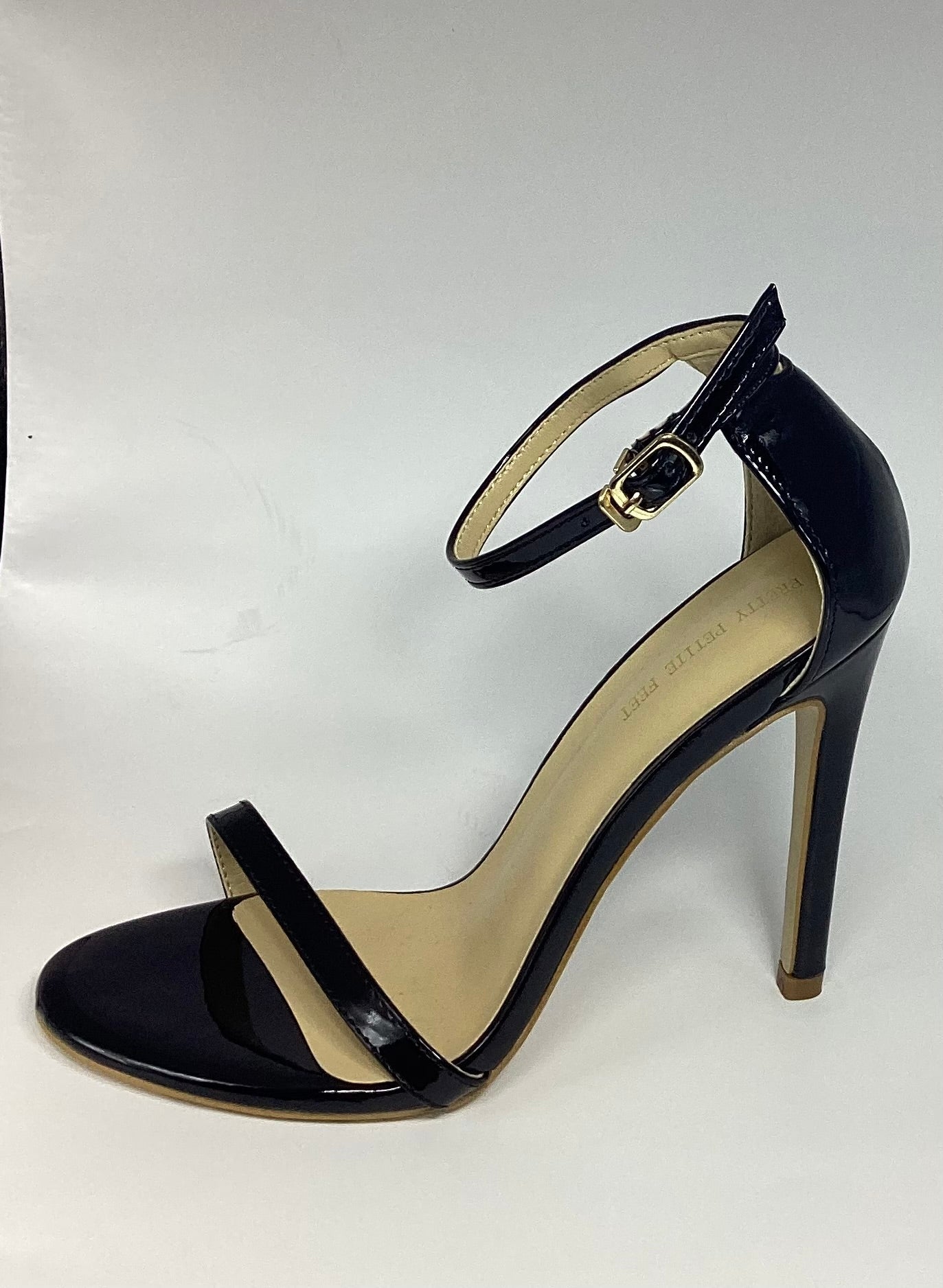 Open toe sandal, Strap ankle, thin heel, height increasing, Open toe stilettos in black, red and beige 